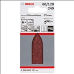 Bosch Schleifblatt C430, 32 mm, 60, 120, 240, ungelocht, Klett, 6er-Pack #2608605171