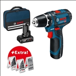 Bosch Akku-Bohrschrauber GSR 12V-15, mit 1 x 2.0 Ah, 1 x 4.0 Ah, Zubehör-Set in Tasche #0615990G6L