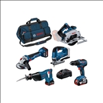 Bosch Combo Kit Set, 5 18V: GSR 18V-55/GWS 18V-10/GKS 18V-57-2/GSA 18V-LI/GST 18V-125B #0615990N39