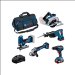 Bosch Combo Kit Combo Kit 18V (5): GSR+GWS+GKS+GSA+GST + 3x 4.0Ah + GAL + Tasche L #0615A5004E