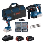 Bosch 2 x 18V-Set: GSR + GBH + 2 x Bit-Set + 2 x GBA 18V 4.0 Ah + GAL 18V-40 #0615V0003D