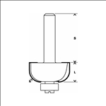 Bosch Hohlkehlenfräser, 12 mm, R1 12 mm, D 36,7 mm, L 16 mm, G 70 mm #2608628474