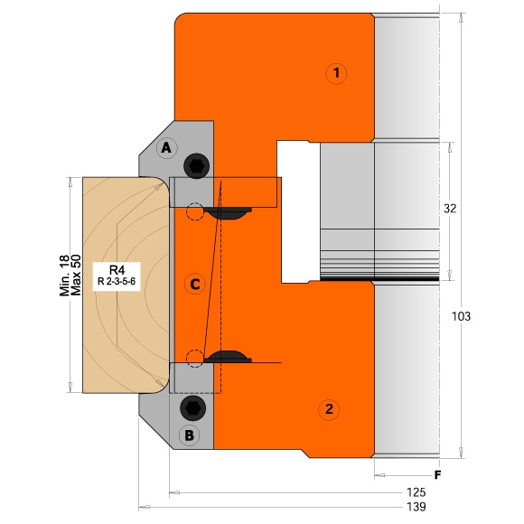 CMT Messer für C694005 - Messerpaar R3+45° prof.B3 untere #C695005B3