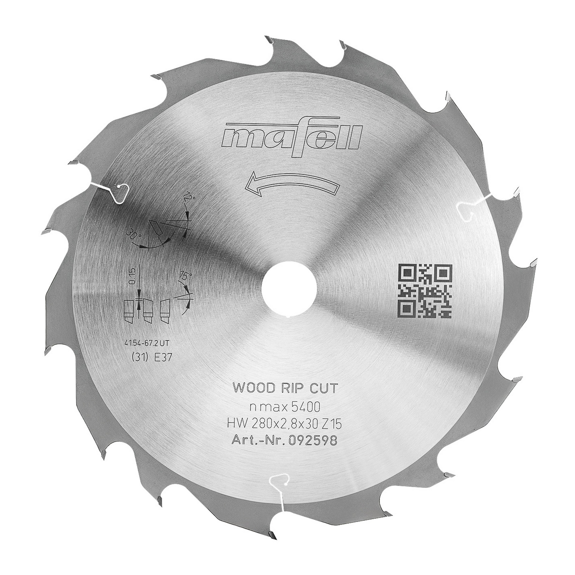 Mafell Sägeblatt KSB-WL 280 GT, HW, 280 x 2,8 x 30 mm, Z15-5, WZ/FZ, Wood Rip Cut #092598