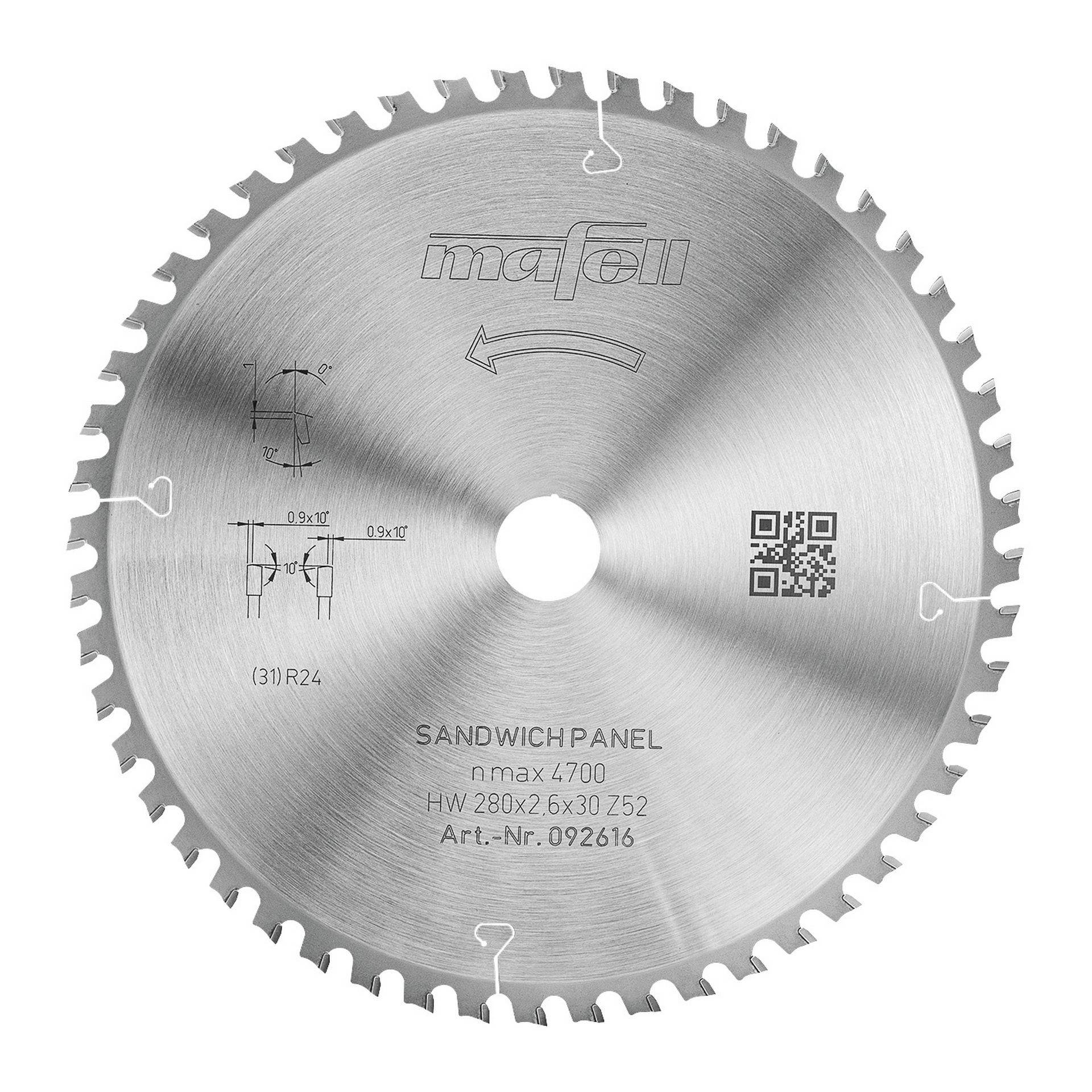 Mafell Sägeblatt KSB-SP 280, HW, 280 x 2,6 x 30 mm, Z52, WZFA, Sandwich Panel #092616