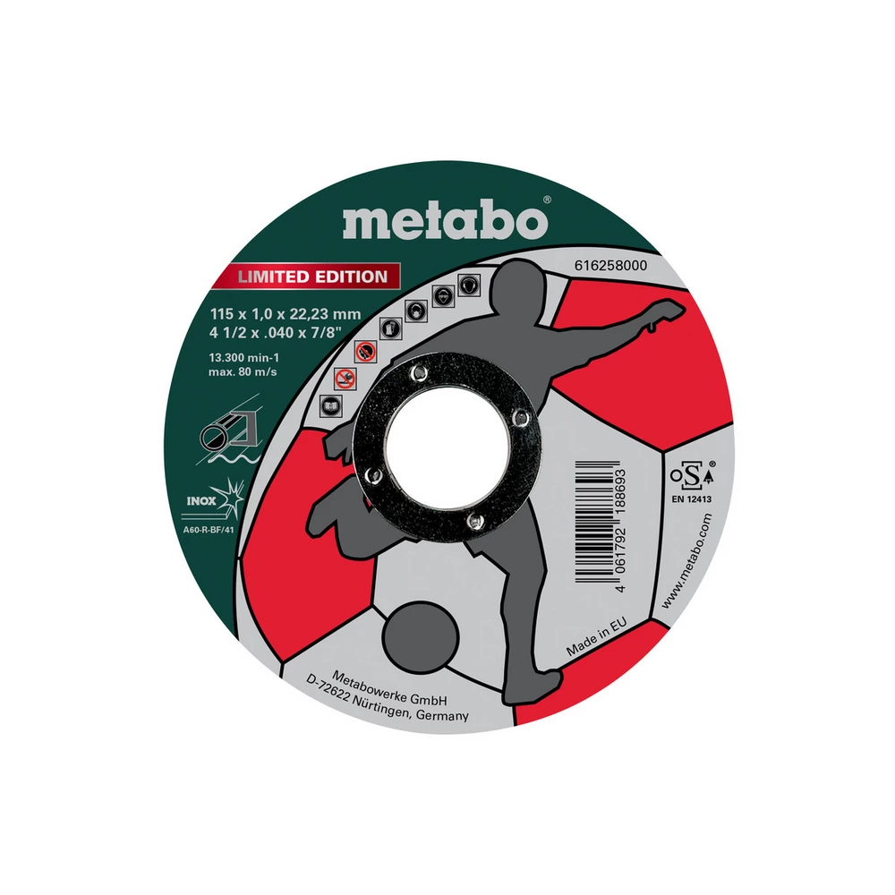 Metabo Limited Edition Soccer 115 x 1,0 x 22,23 mm, Inox, Trennscheibe, gerade Ausführung #616258000