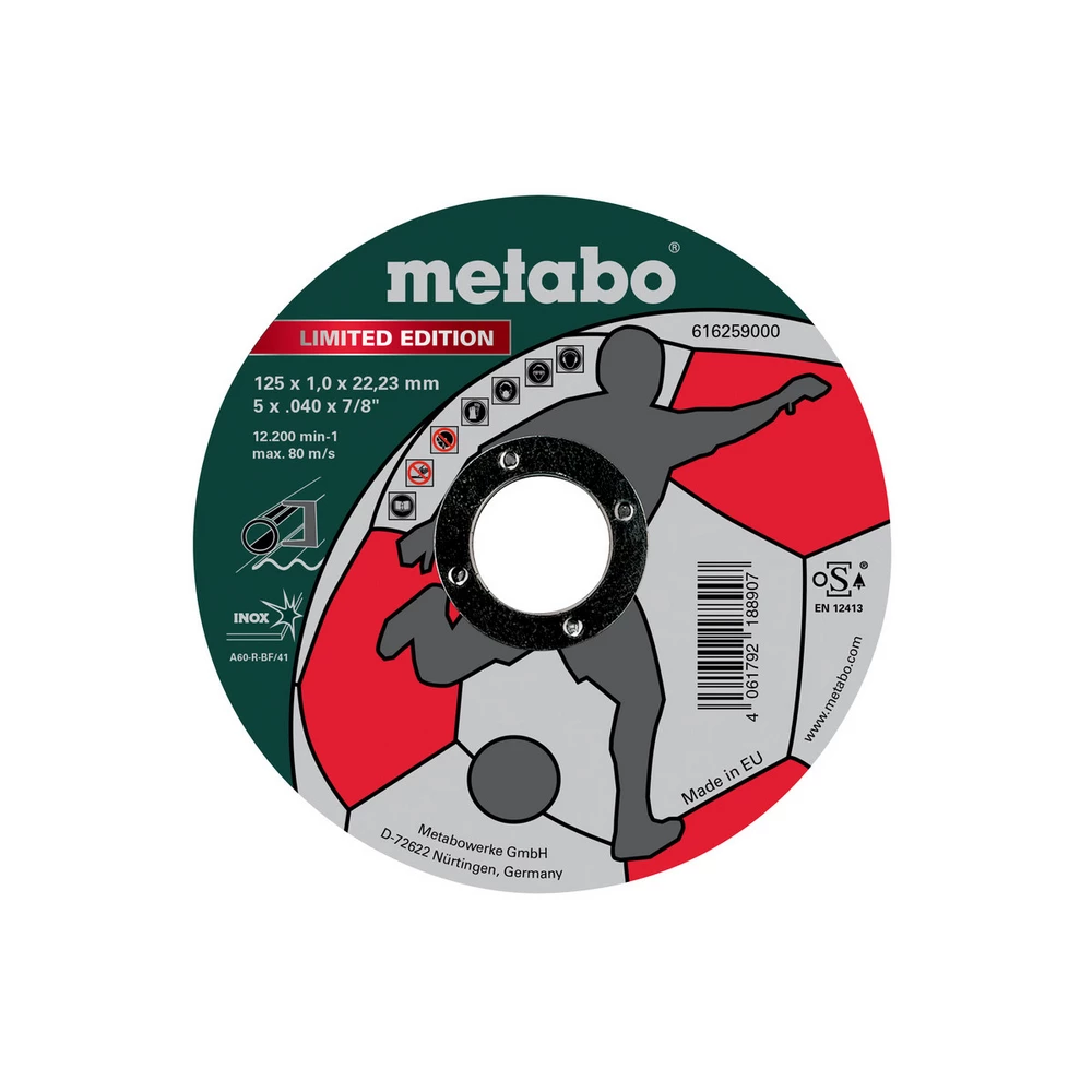 Metabo Limited Edition Soccer 125 x 1,0 x 22,23 mm, Inox, Trennscheibe, gerade Ausführung #616259000