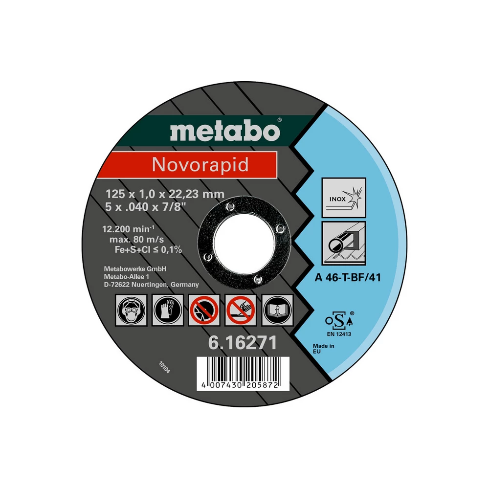 Metabo Novorapid 125 x 1,0 x 22,23 mm, Inox, Trennscheibe, gerade Ausführung #616271000
