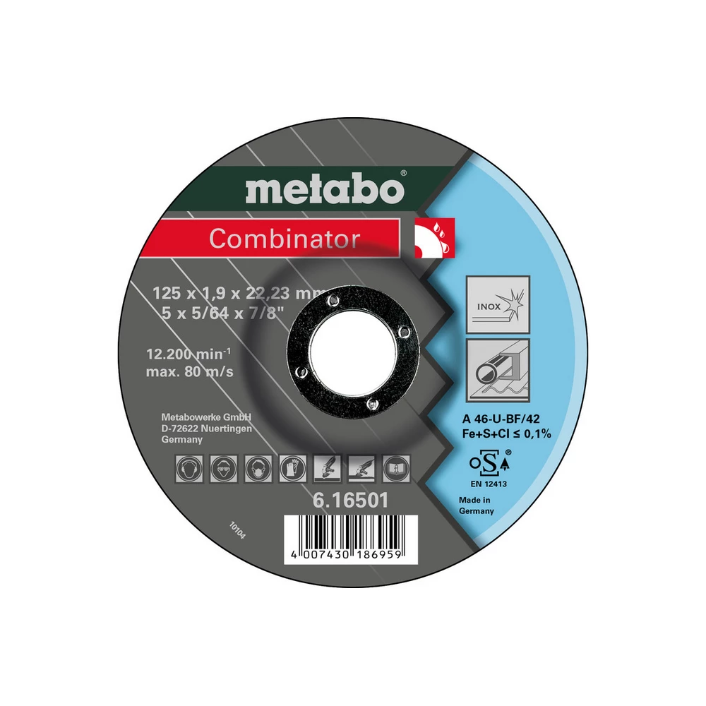 Metabo Combinator 125x1,9x22,23 mm, Inox, Trenn- u. Schruppscheibe, gekröpfte Ausführung #616501000