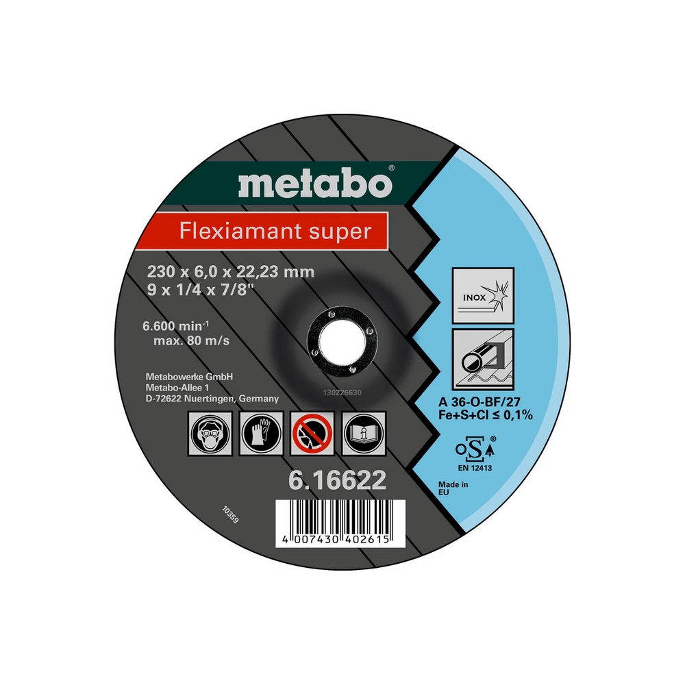 Metabo Flexiamant super 230x6,0x22,23 Inox, Schruppscheibe, gekröpfte Ausführung #616622000