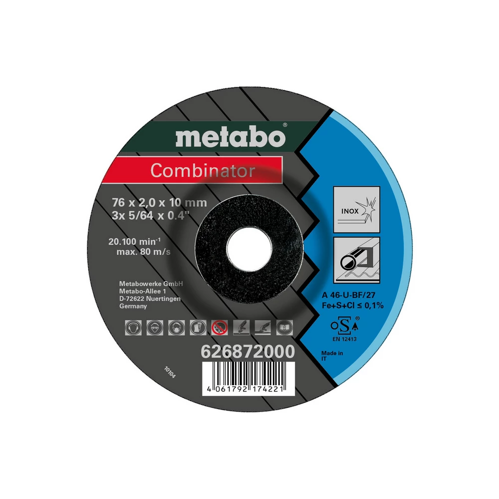 Metabo 3 Combinator 76x2,0x10 mm, Inox, Trenn- u. Schruppscheibe, gekröpfte Ausführung #626872000
